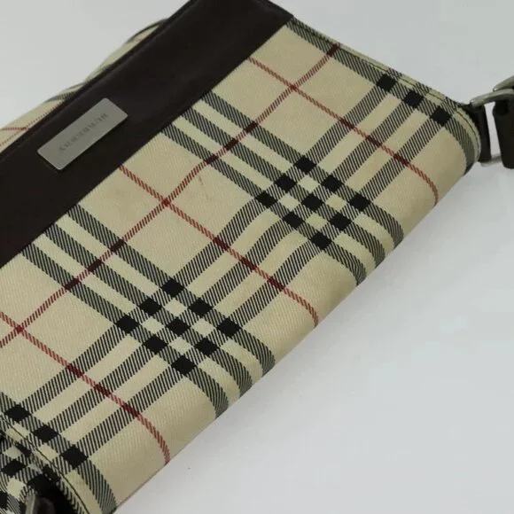 BURBERRY Nova Check Shoulder Bag Nylon Beige Silver Auth hk2950